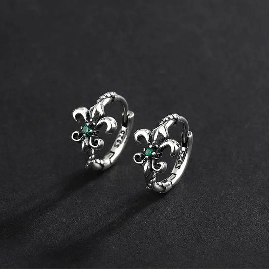 925 Sterling Silver Vintage Personality Iris Emerald Zircon Earrings BloomIris