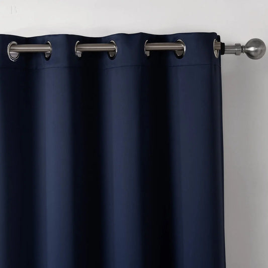 Dark Blue Bedroom Blackout Fabric Printed Curtains BloomIris