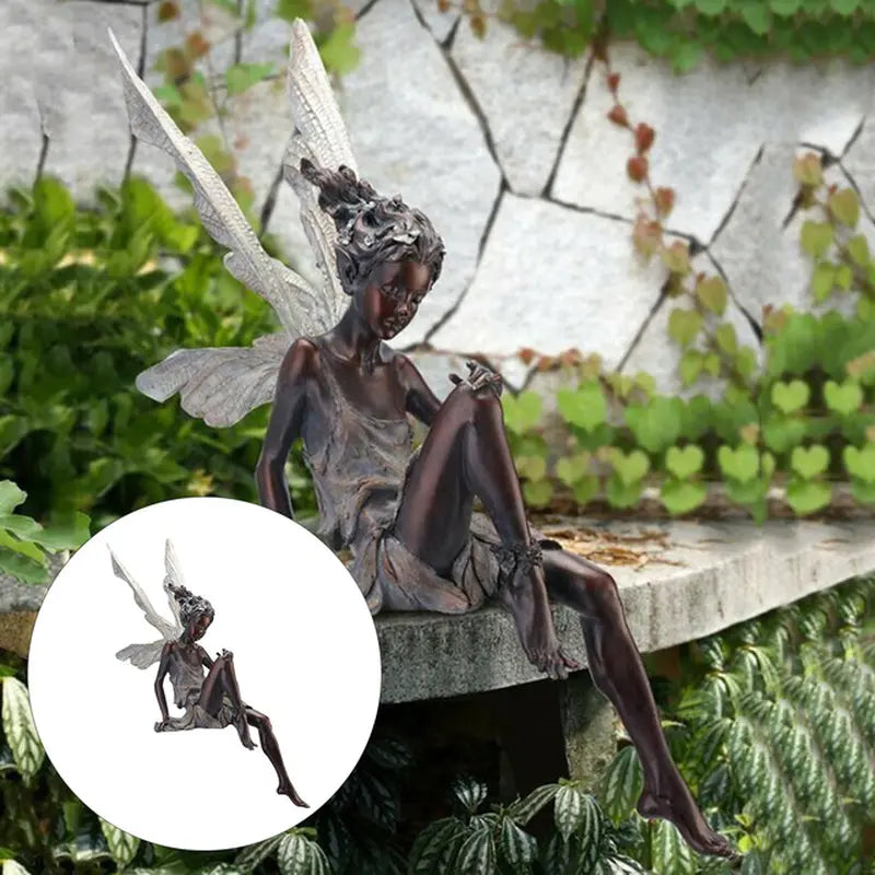 Tudor and Turek Resin Sitting Fairy Statue Garden Decorative Porch Figurine Angel Sculpture for Yard Home Garden Decoration BloomIris