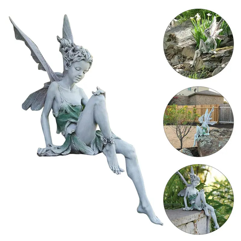 Tudor and Turek Resin Sitting Fairy Statue Garden Decorative Porch Figurine Angel Sculpture for Yard Home Garden Decoration BloomIris