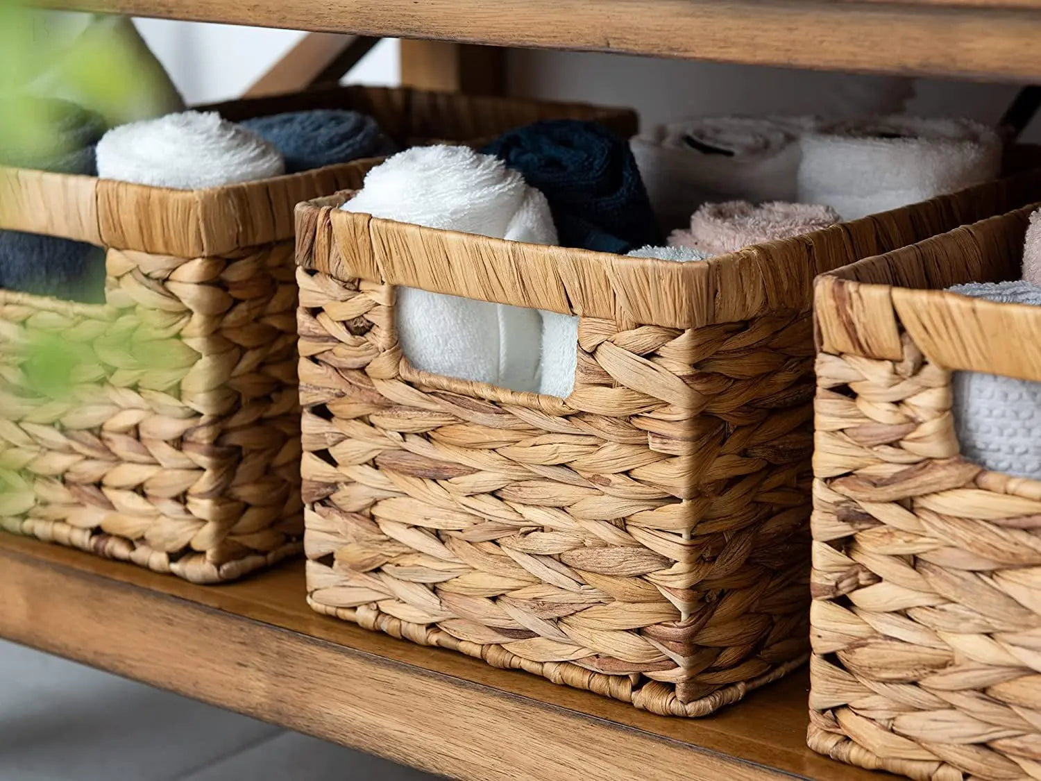 2 Pack Water Hyacinth Storage Baskets with Handles, Wicker Storage